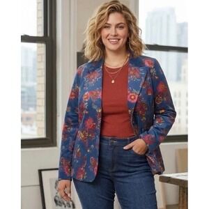 ModCloth Blazer Floral Corduroy Stretch Boho 70's Retro Cottage Jacket Sz 1X NWT